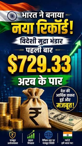 भारत का फॉरेक्स रिजर्व नए शिखर पर, 729.33 अरब डॉलर का रिकॉर्ड