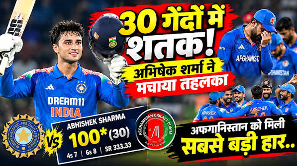 30 गेंद में शतक, 11 छक्के और 9 चौके… अभिषेक शर्मा ने अफगानिस्तान के खिलाफ मचाया तूफान